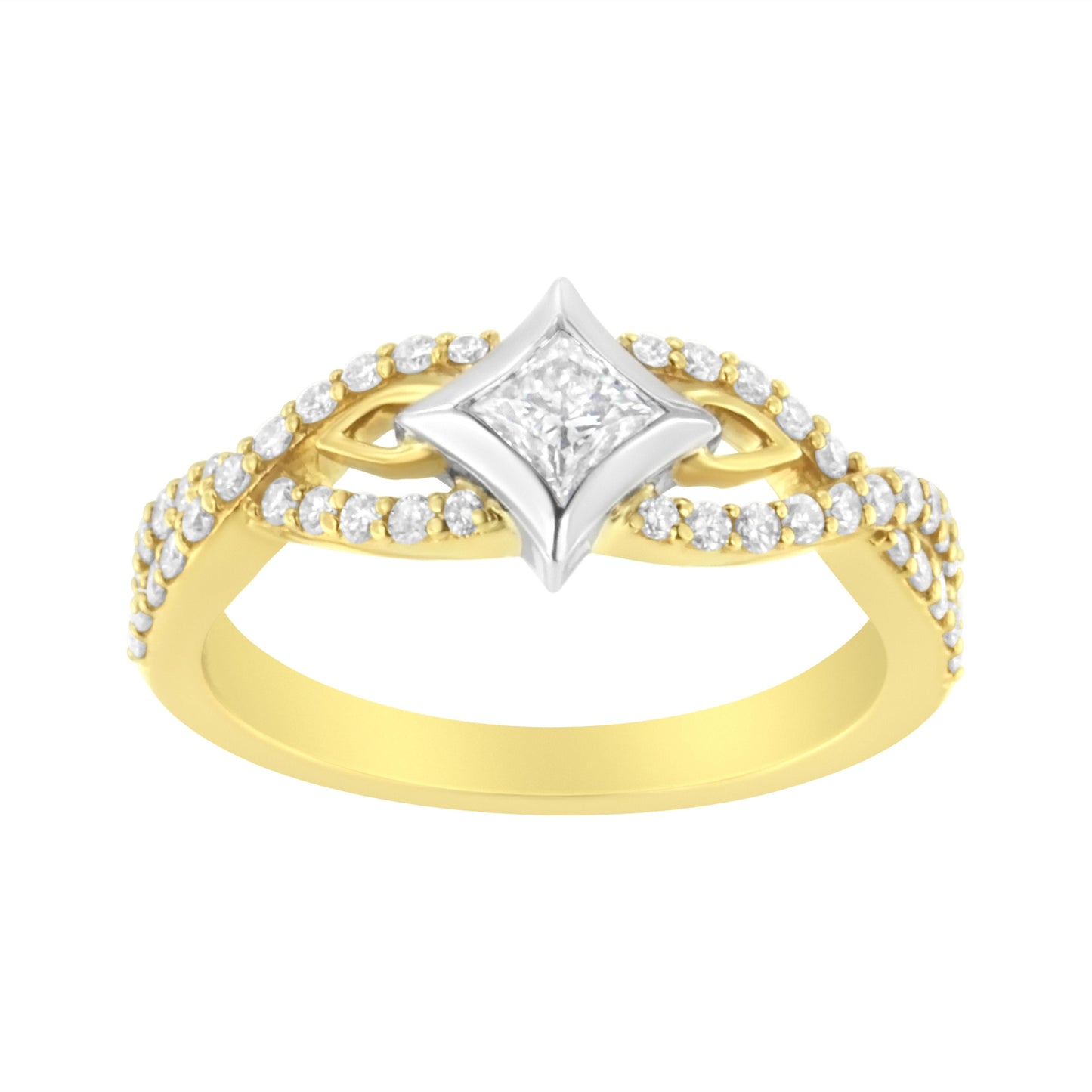 Anillo de Compromiso de Diamante en Forma de Cometa y Shank Torcido de 10K en Dos Tonos