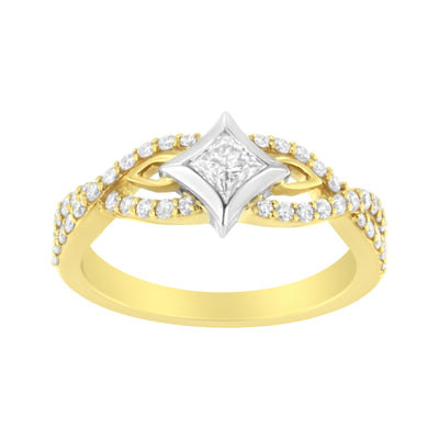Bague de fiançailles en diamant à deux tons 10K avec motif en cerf-volant et tige torsadée