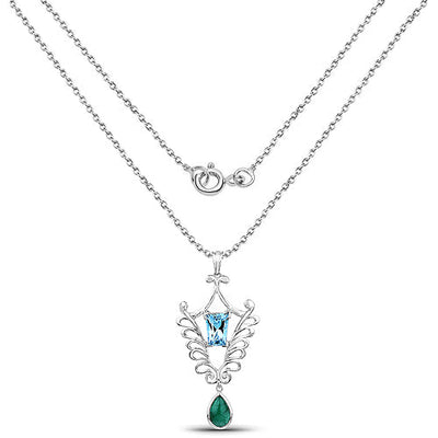 9.23 Carat Genuine Emerald and Swiss Blue Topaz Pendant