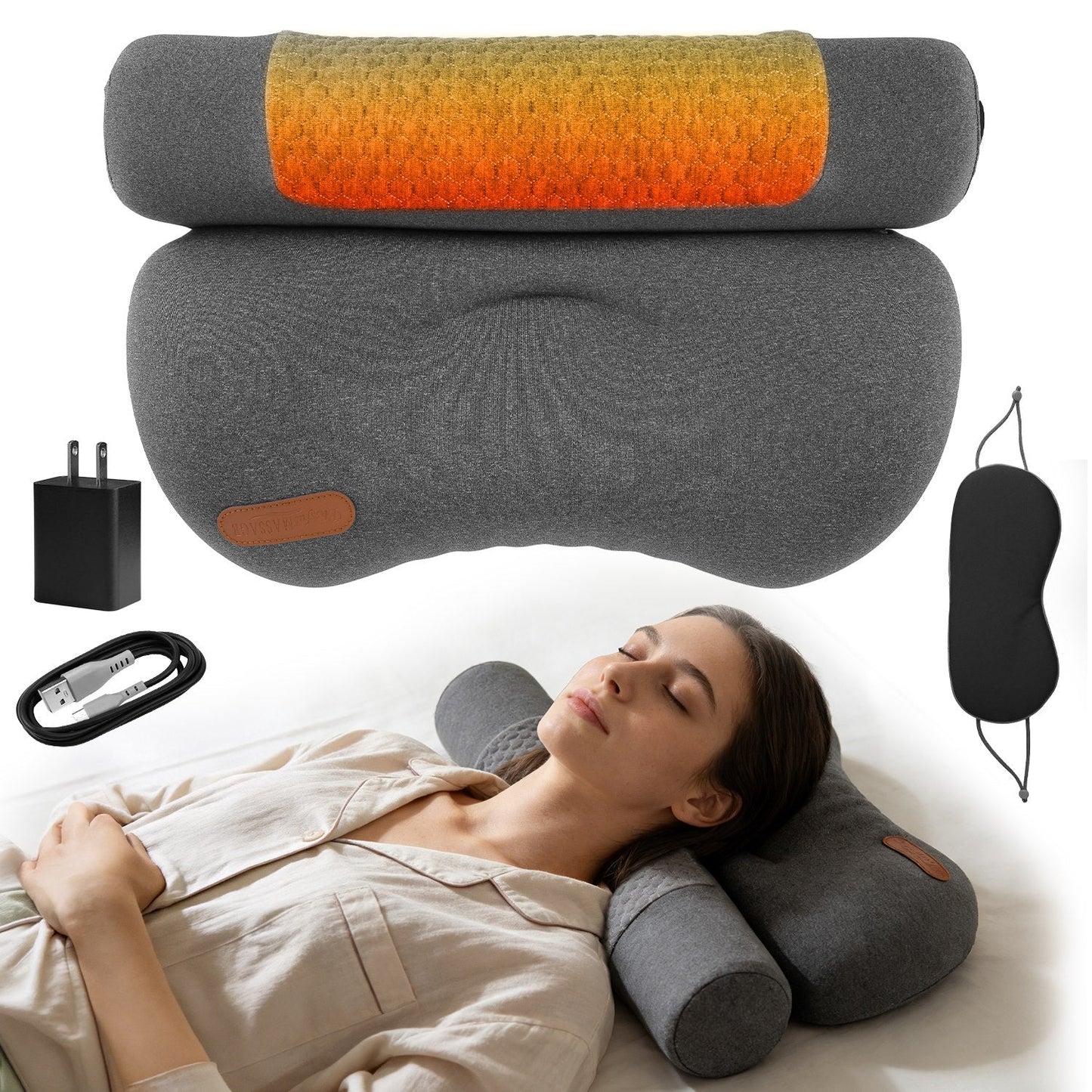 USB Heated Neck Pillow with Zero Pressure Memory Foam