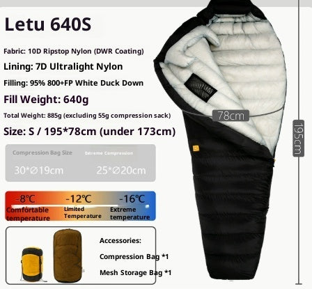 Sac de couchage en duvet ultra léger premium pour aventures en plein air