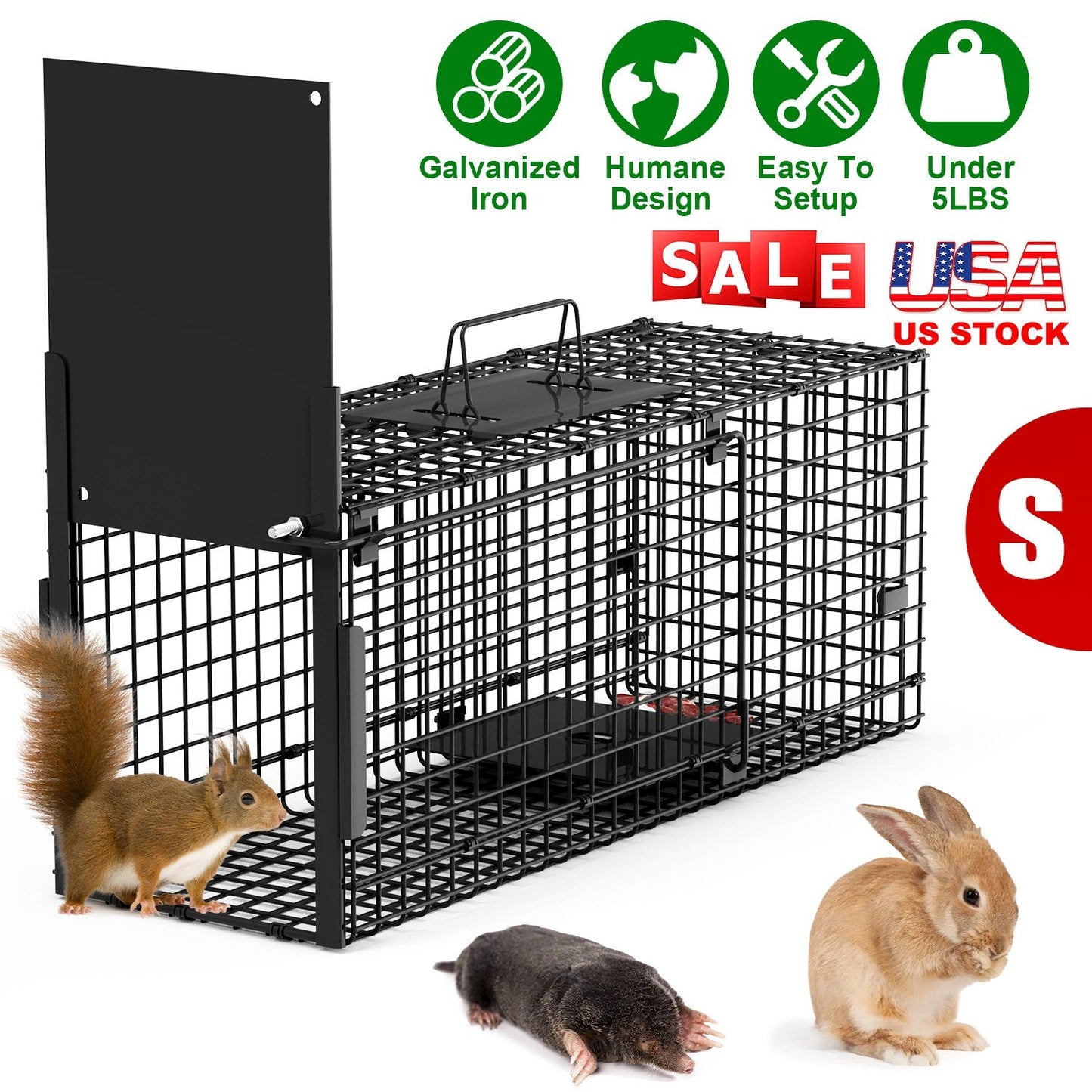 26-Inch Single Door Live Animal Cage Trap for Small Animals