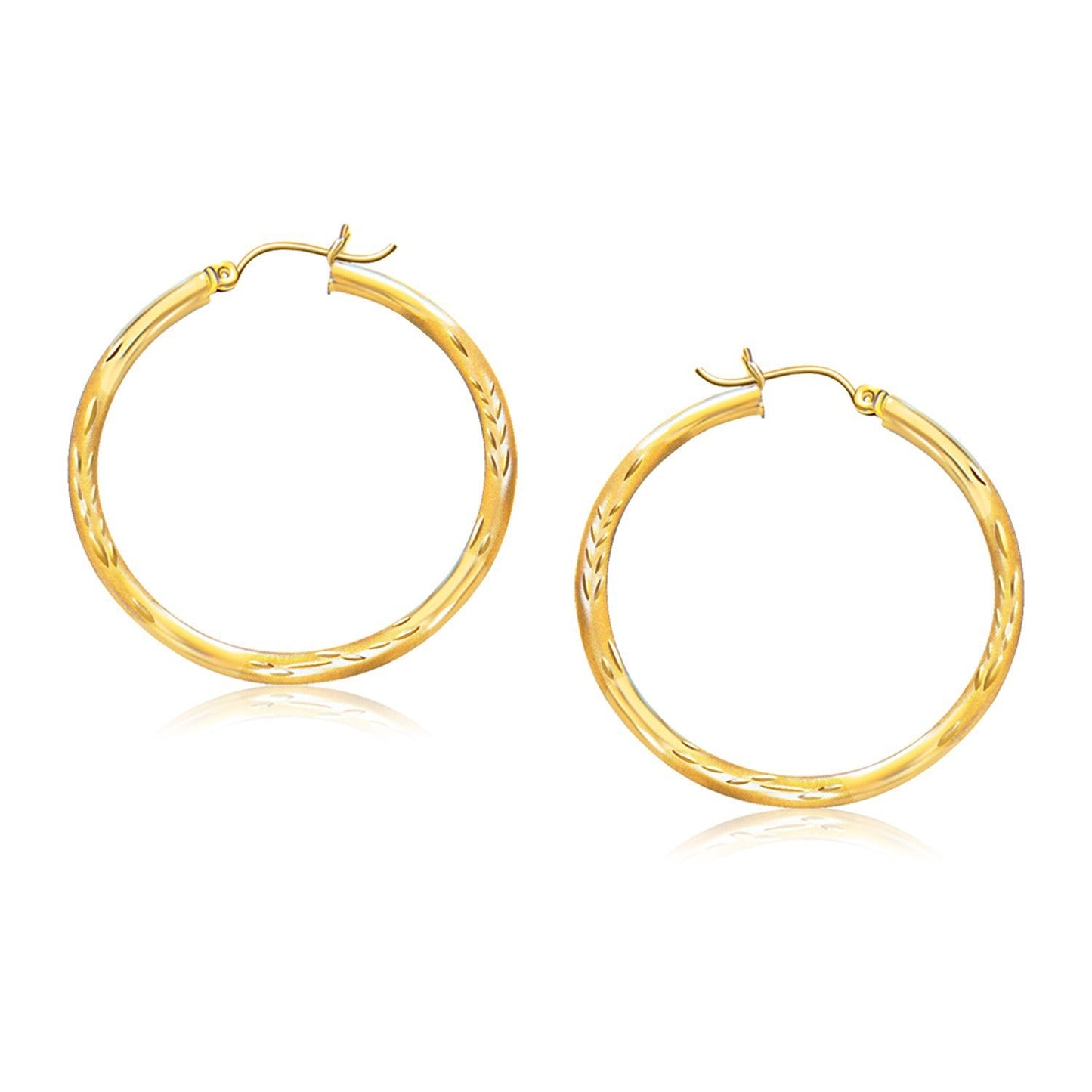 Boucles d'oreilles créoles en or jaune 14 carats avec taille de diamant fantaisie