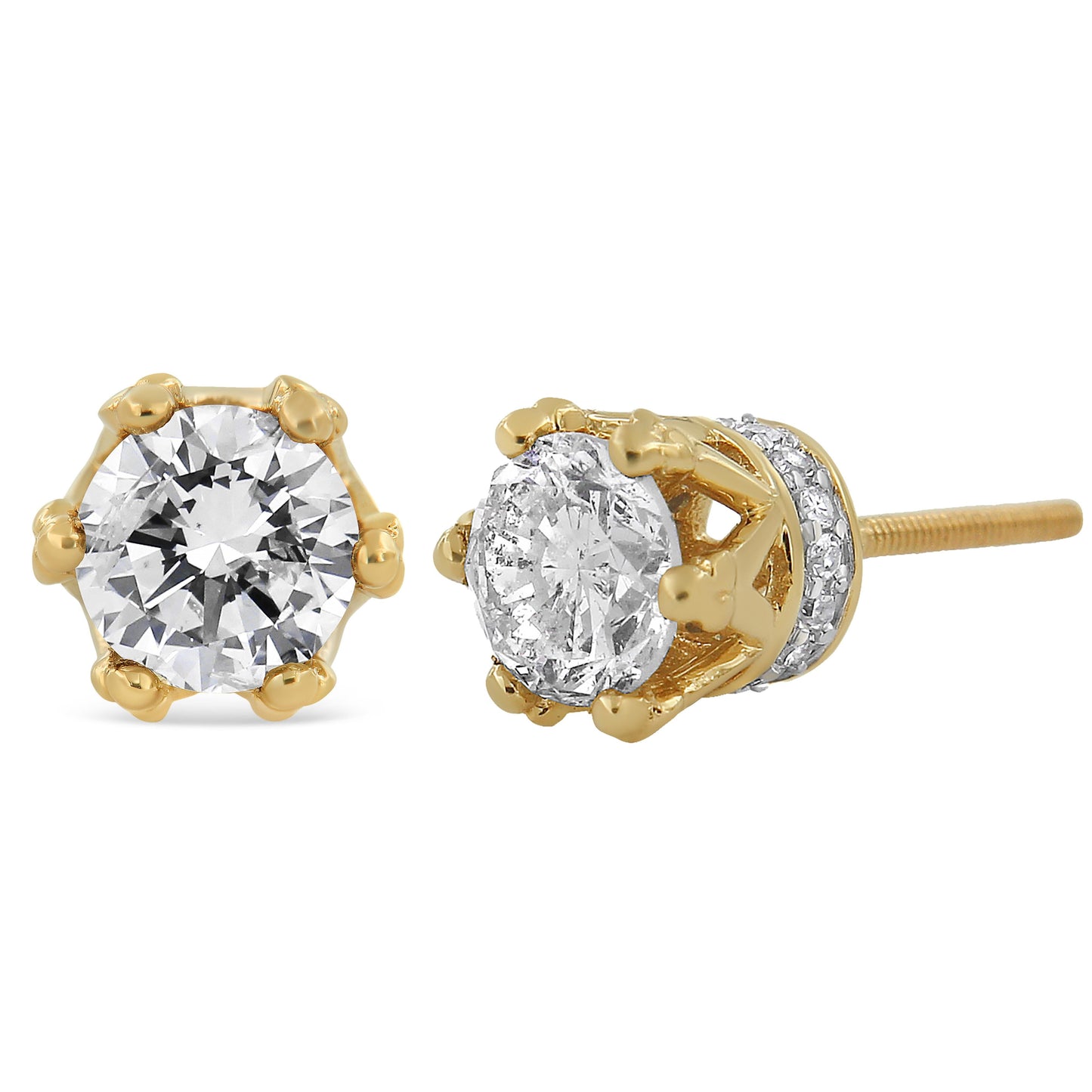 Pendientes de Stud de Corona de Diamante Redondo de Oro Amarillo de 14K