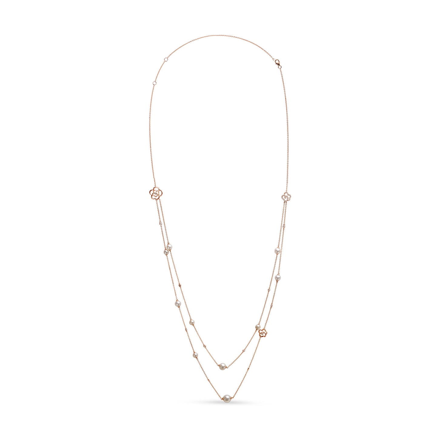 Collier en perles d'eau douce et diamants à double rang en or rose 18K