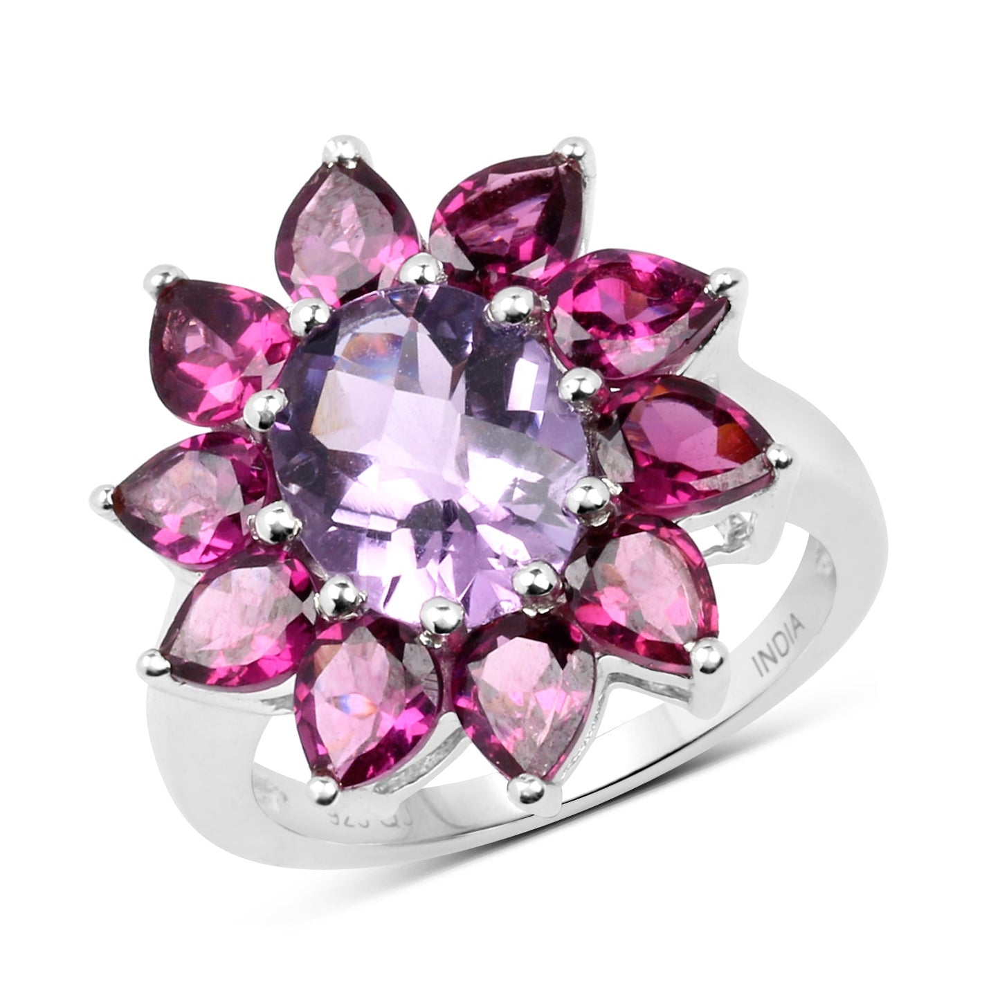 Bague en argent sterling avec améthyste et rhodolite de 5,65 carats