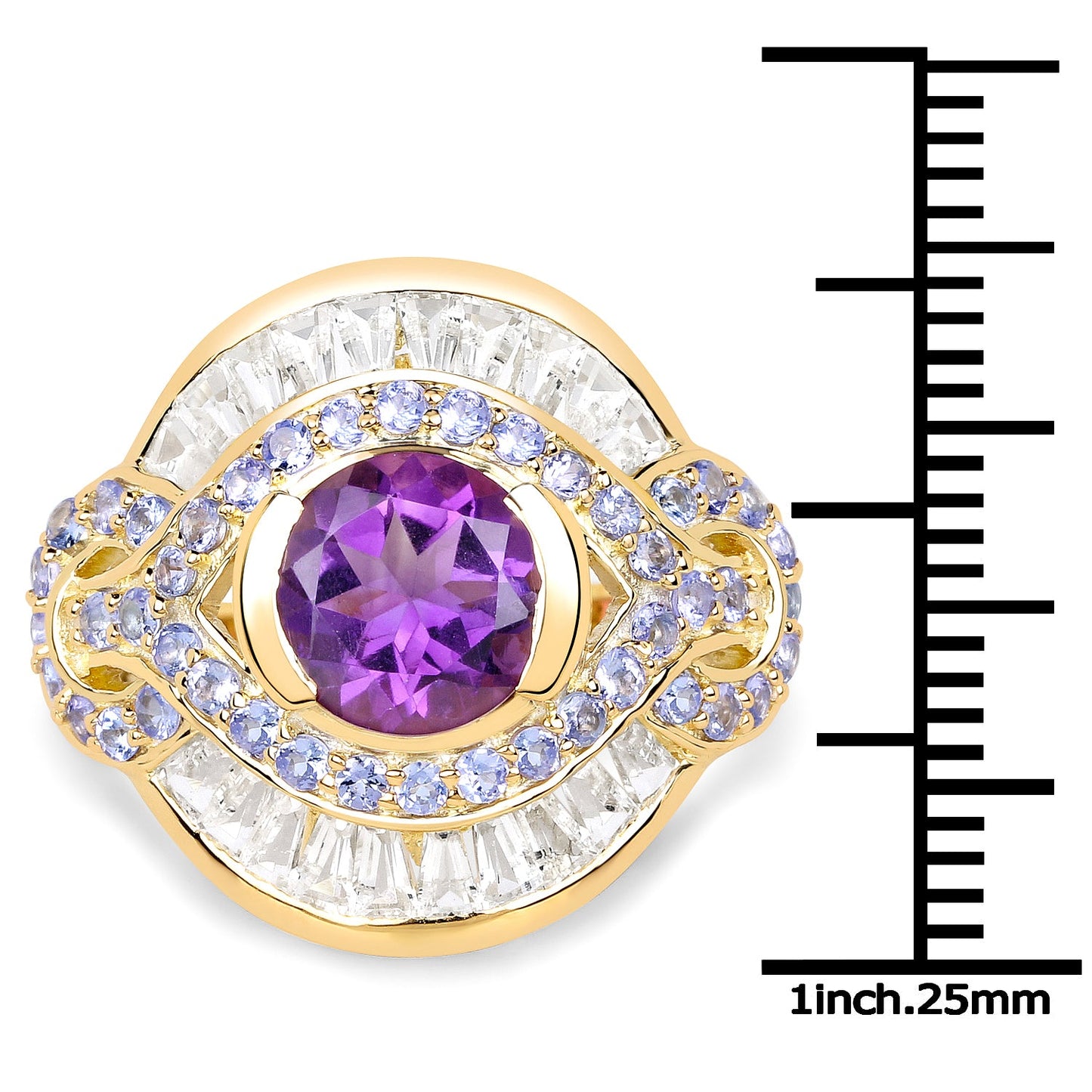 Bague Cocktail en Or Jaune 14K Plaqué Améthyste et Tanzanite