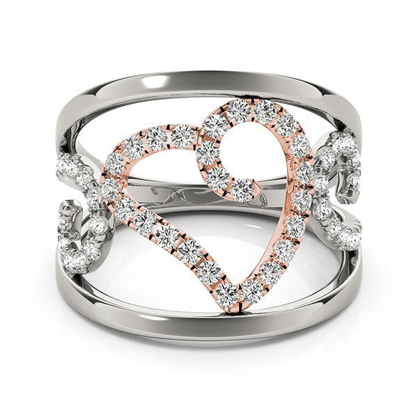 Anillo de Diamante con Motivo de Corazón en Oro Blanco y Rosa de 14k