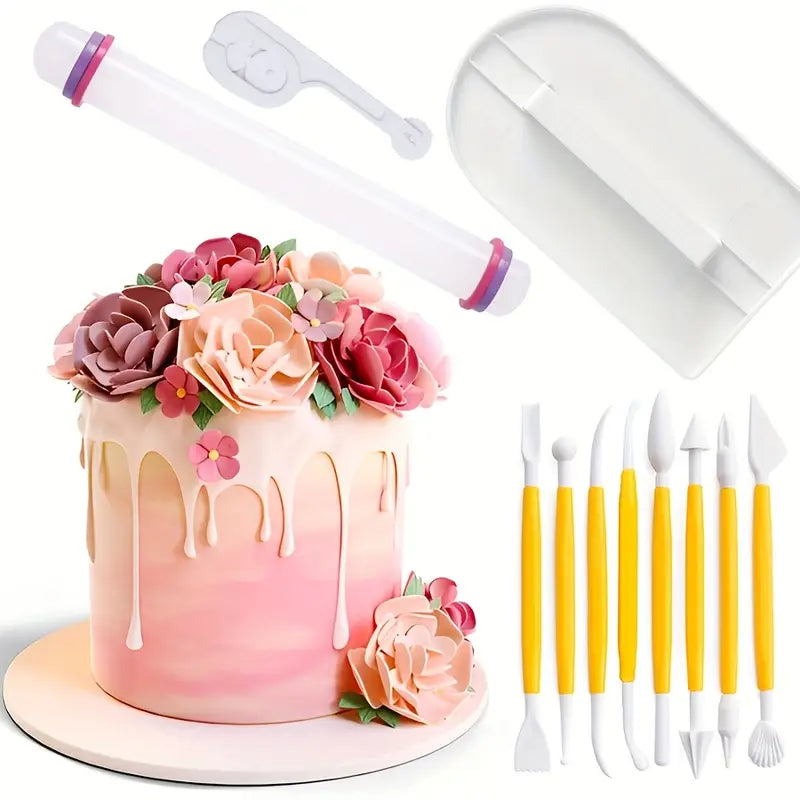 Ensemble d'outils en fondant de 11 pièces pour la décoration de gâteaux