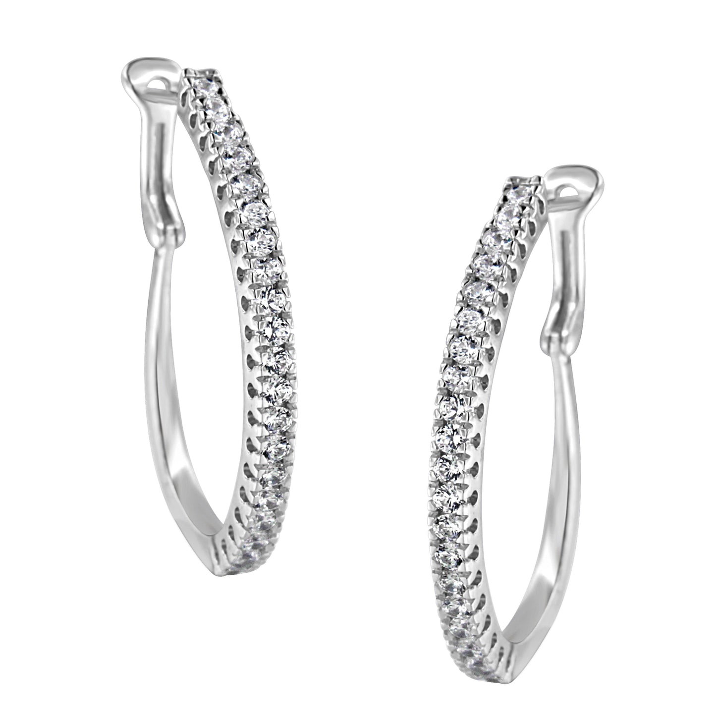10KT White Gold Diamond Hoop Earrings - 1 cttw