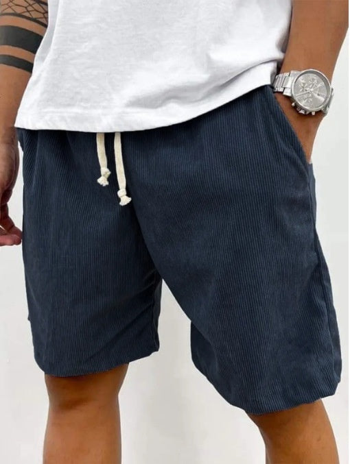 Men's Corduroy Jogger Shorts with Drawstring and Pockets