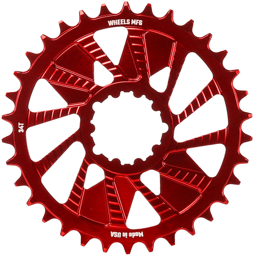 Plato de cadena de montaje directo Wheels Manufacturing - 34t SRAM 3-Bolt Rojo