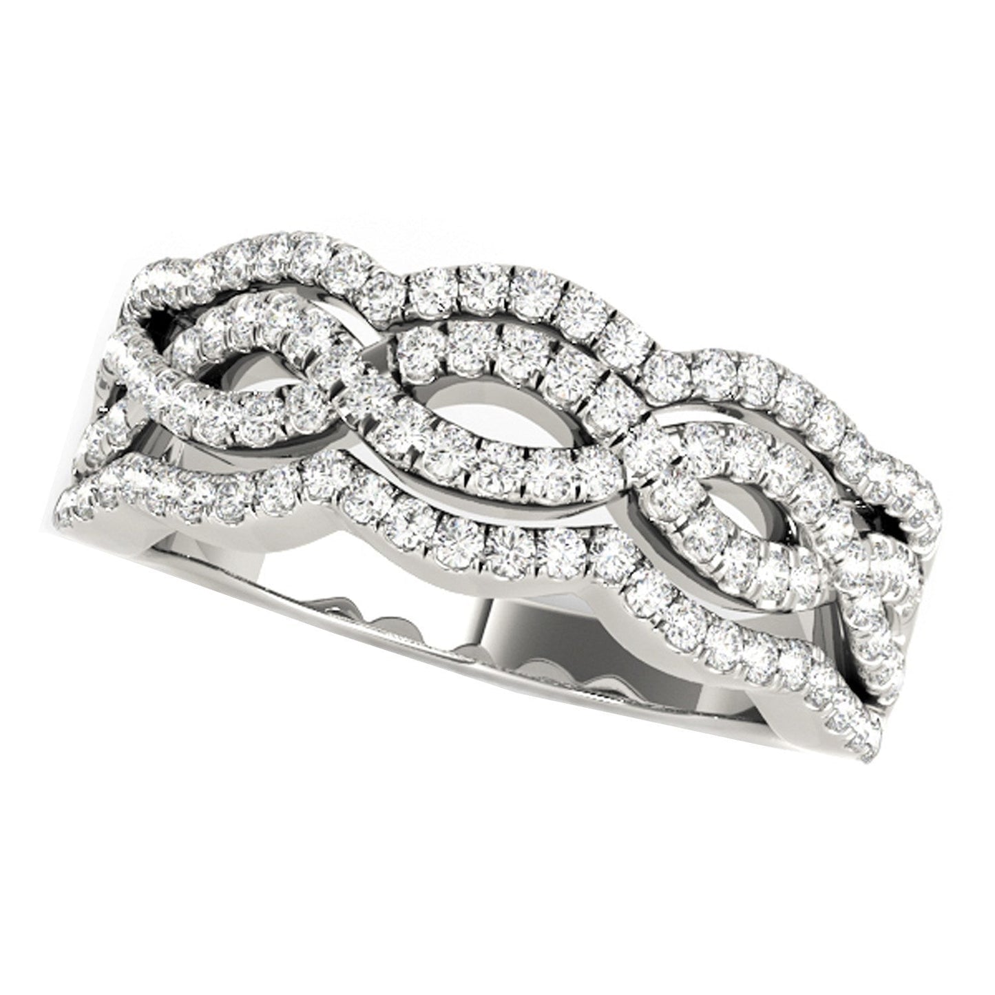 Anillo con Diamantes y Cuatro Curvas en Oro Blanco de 14k