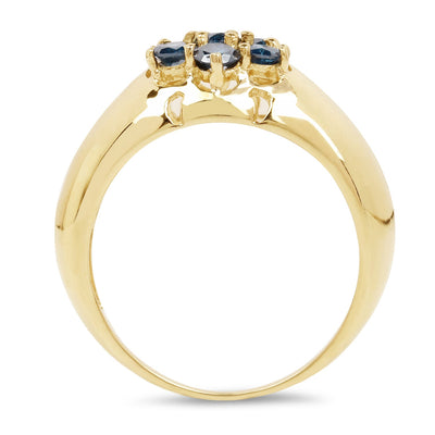 14K Yellow Gold Plated Blue Diamond Sterling Silver Ring