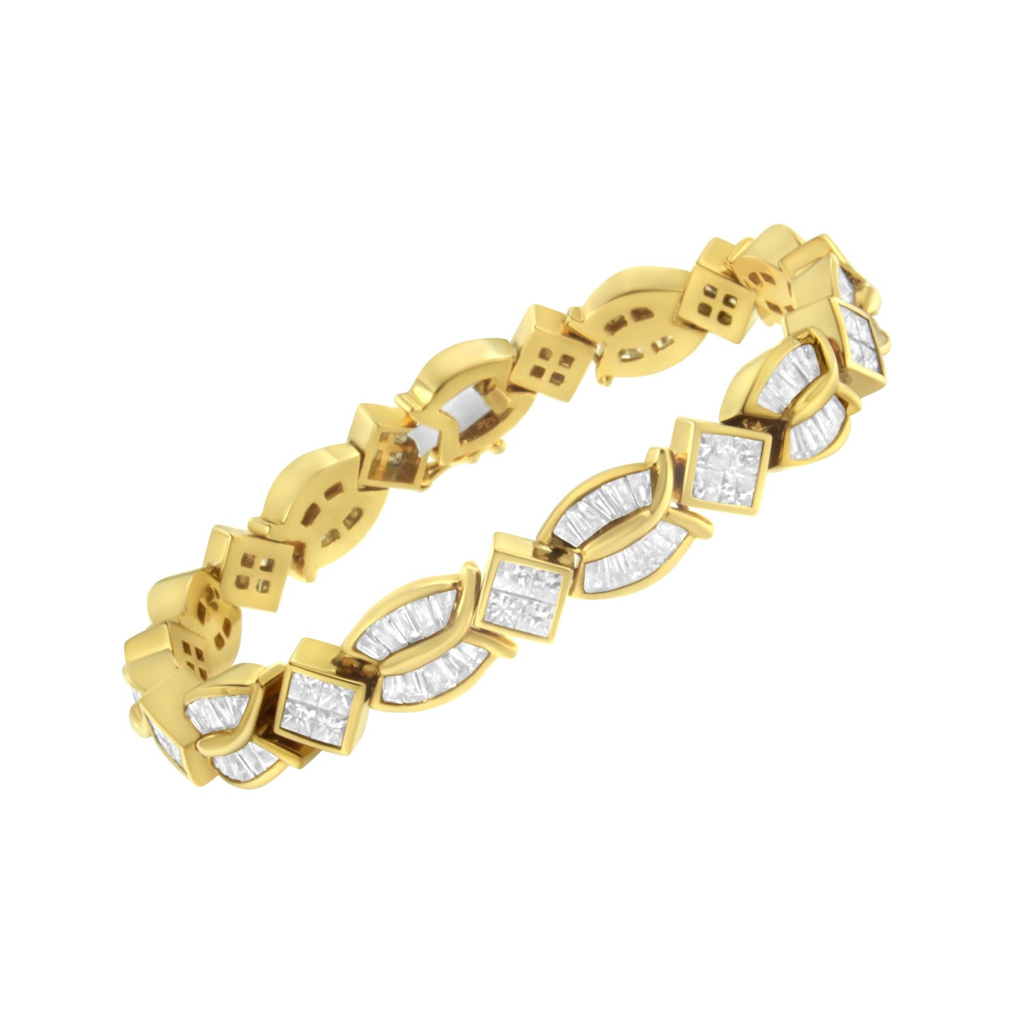 Pulsera de eslabones geométricos en oro amarillo de 14K con diamantes - Tamaño 7"