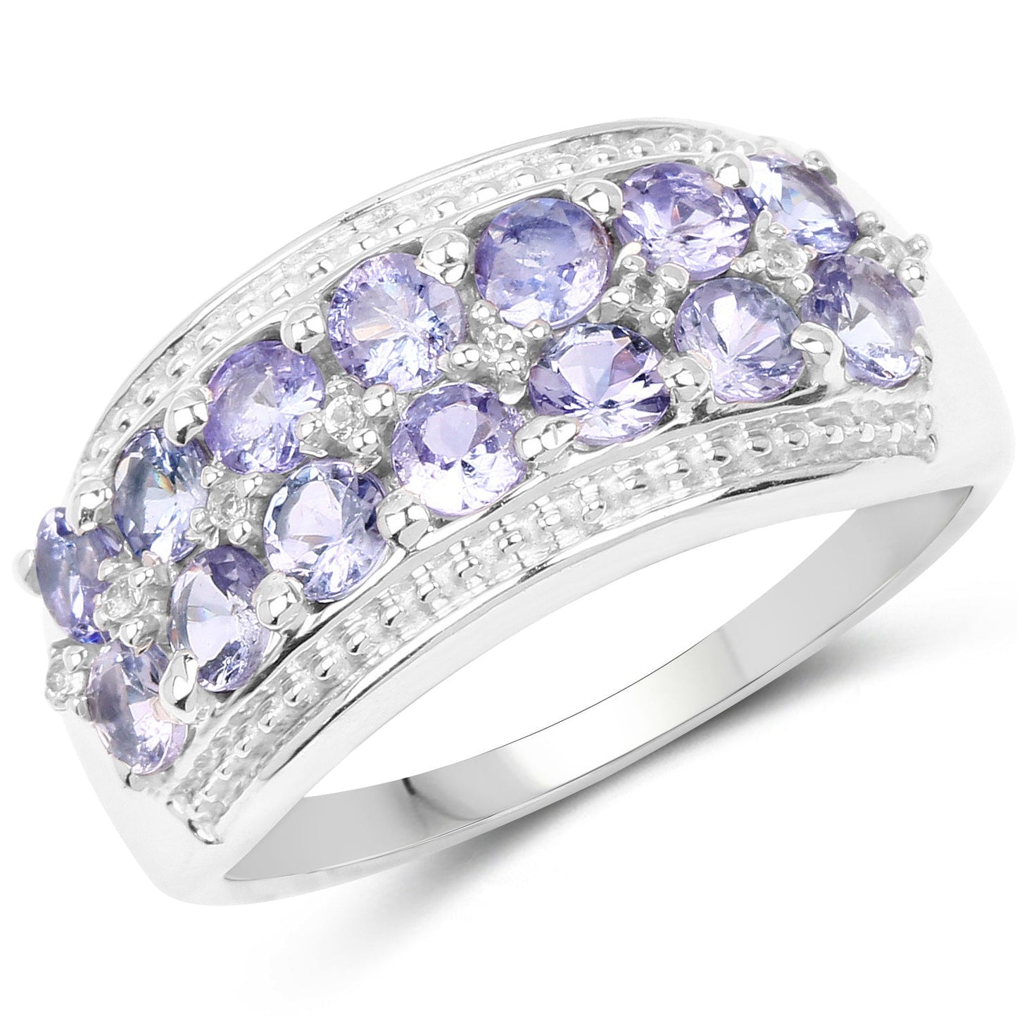1.44 Carat Genuine Tanzanite & White Topaz Sterling Silver Ring
