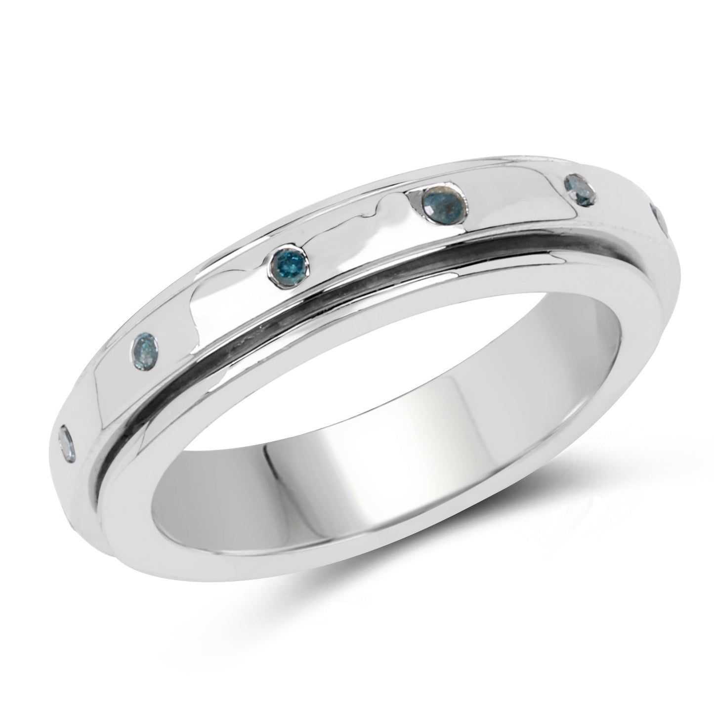 0.14 Carat Genuine Blue Diamond Sterling Silver Ring
