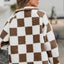 Chaqueta de Teddy de Manga Larga con Botones y Diseño a Cuadros Elegante