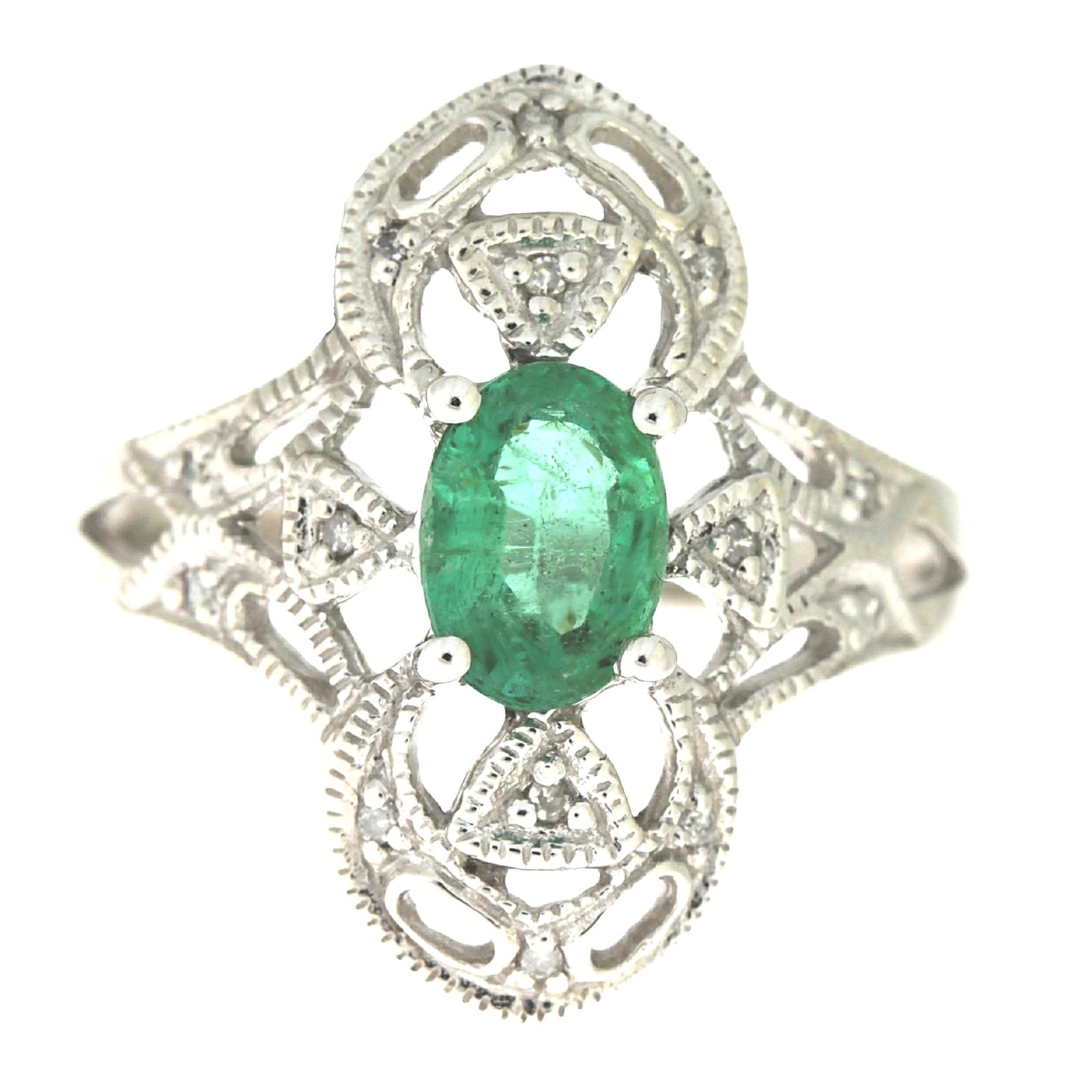 Anillo de Diamante de Esmeralda de 0.70ct en Oro Blanco de 10KT