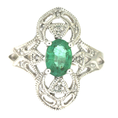 Anillo de Diamante de Esmeralda de 0.70ct en Oro Blanco de 10KT