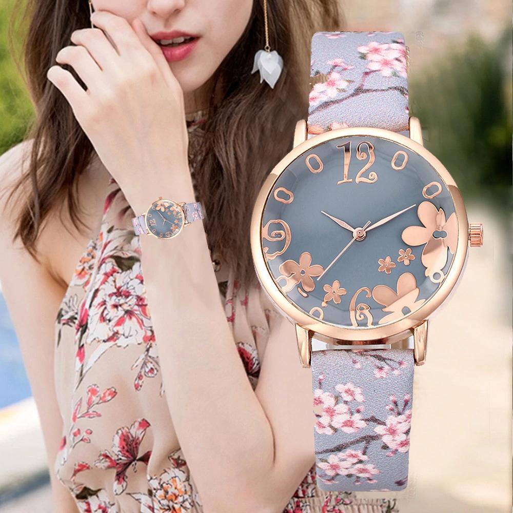Montre à Quartz pour Femmes au Design Floral Élégant