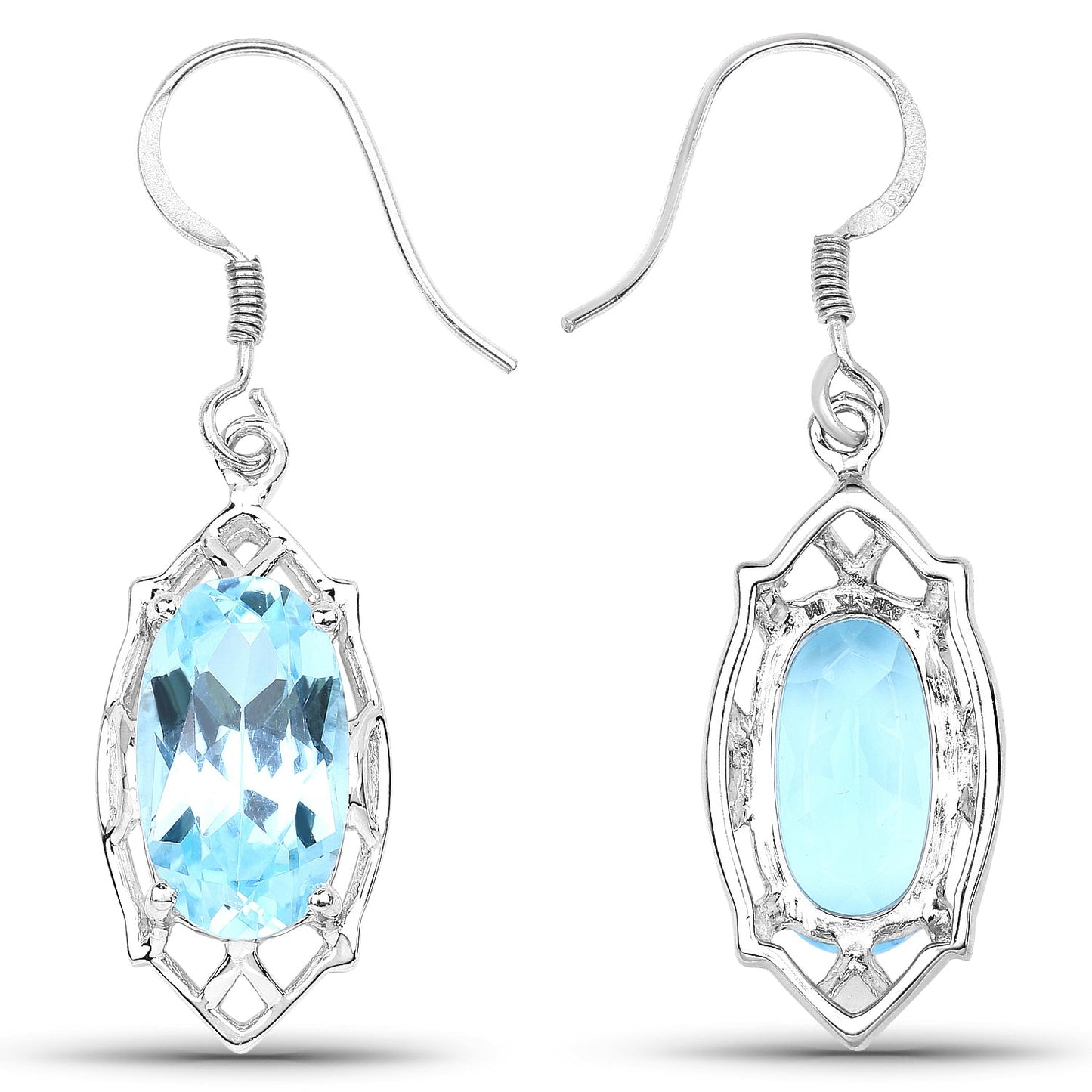 Boucles d'oreilles en argent sterling avec topaze bleue véritable de 13,68 carats
