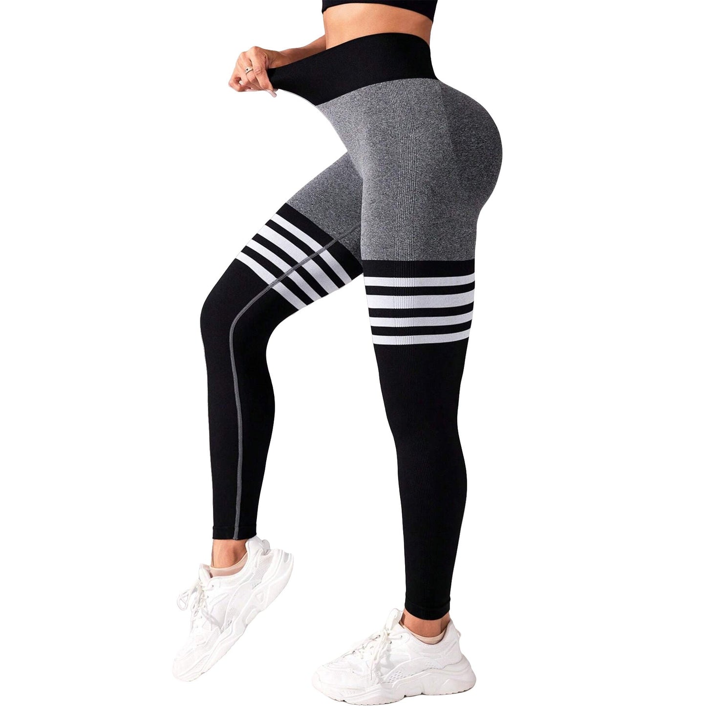 High Waist Striped Outdoor Sports Tights for Women