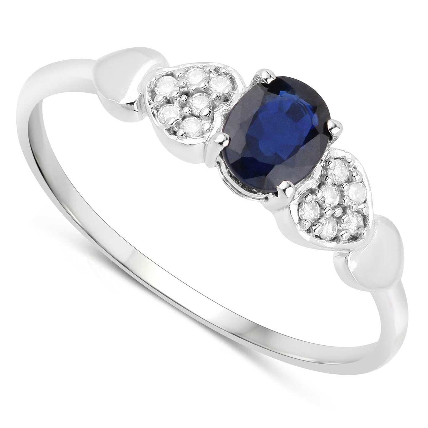 0.44 Carat Blue Sapphire and Diamond 14K White Gold Engagement Ring