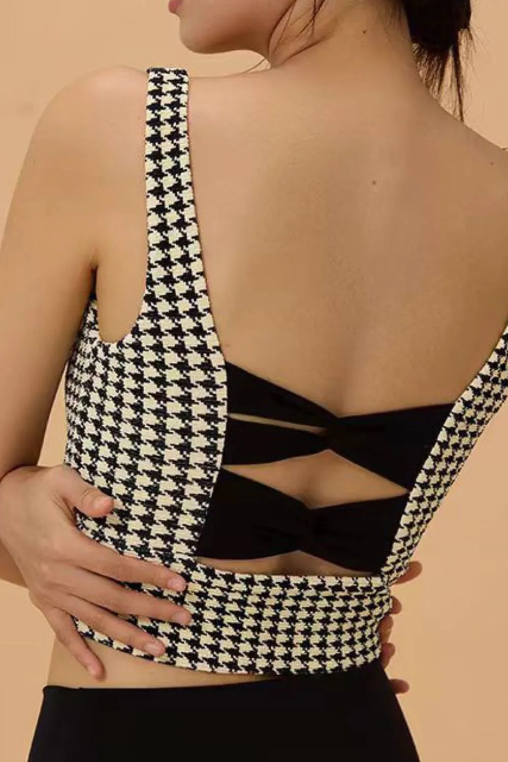 Sostén Activo Houndstooth con Espalda Cruzada