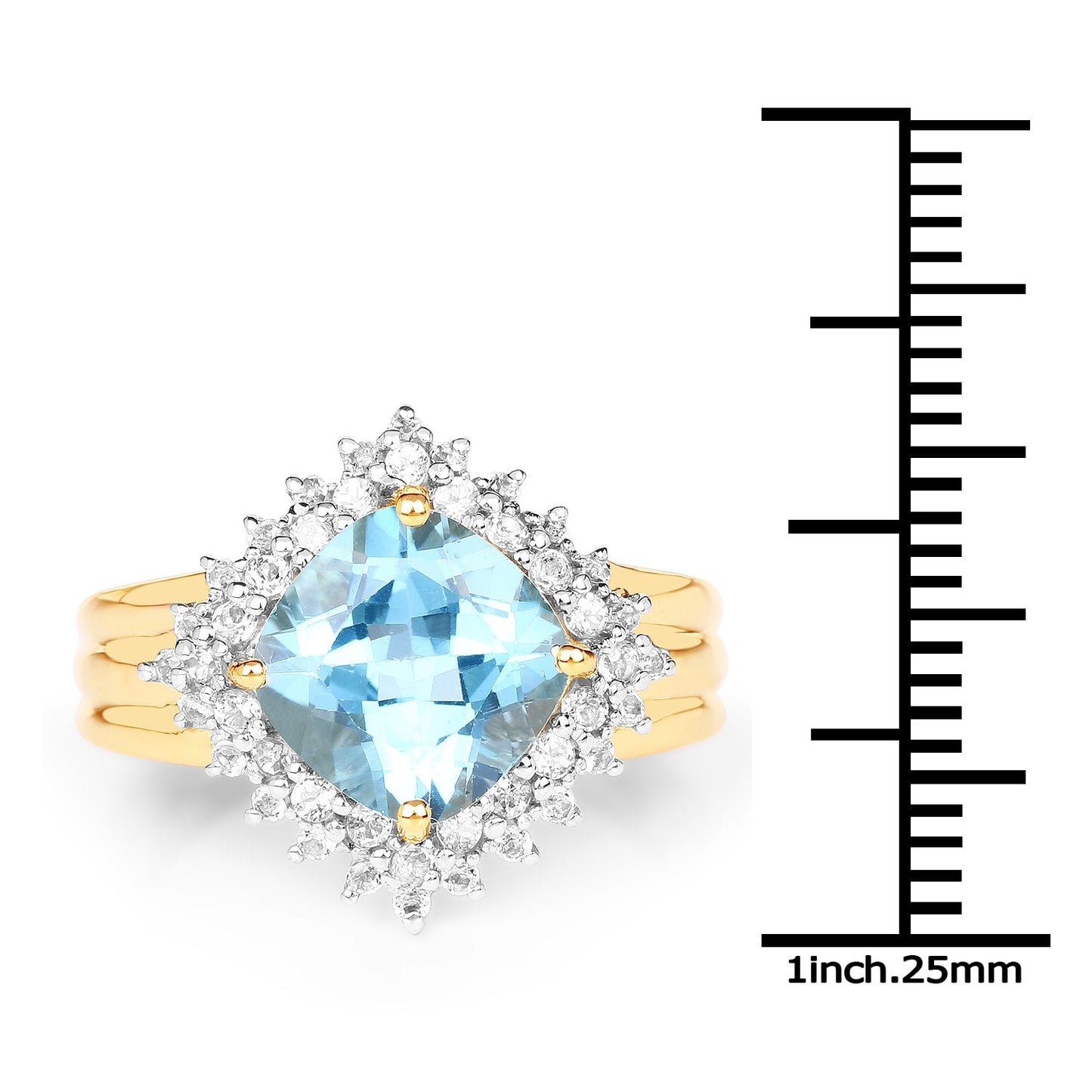 Anillo de Topacio Suizo Azul y Topacio Blanco Bañado en Oro Amarillo de 14K