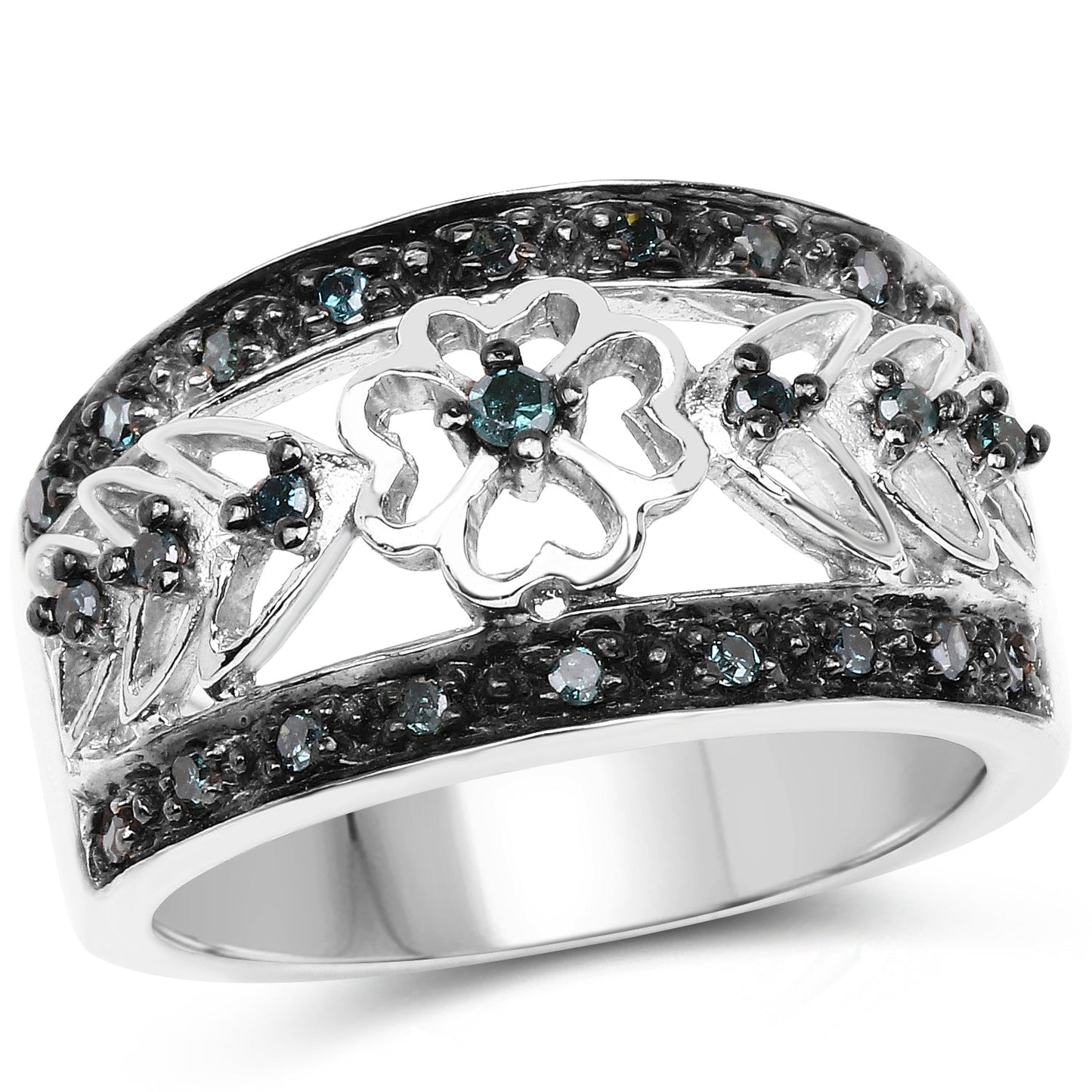 0.31 Carat Genuine Blue Diamond Sterling Silver Engagement Ring