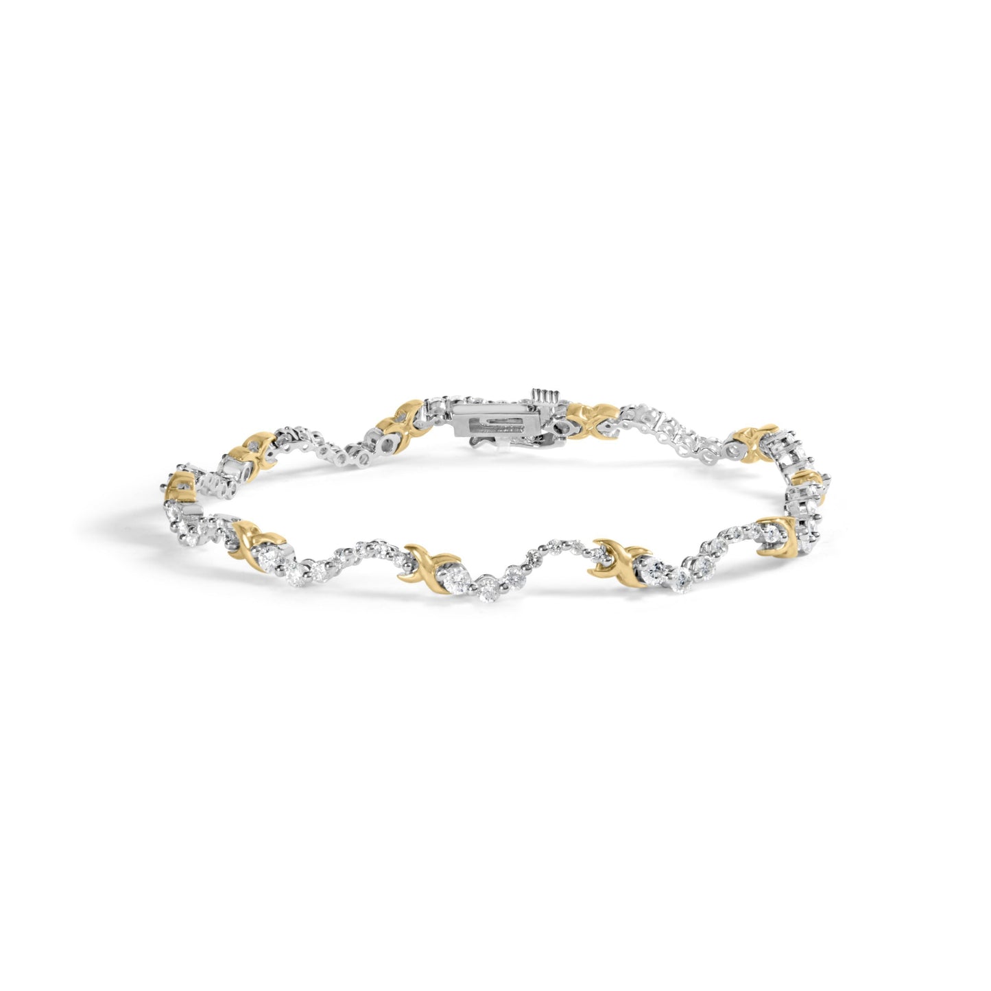 Pulsera de Enlace de Onda y "X" de Diamante de Dos Tonos de 10K - 2.00 Cttw