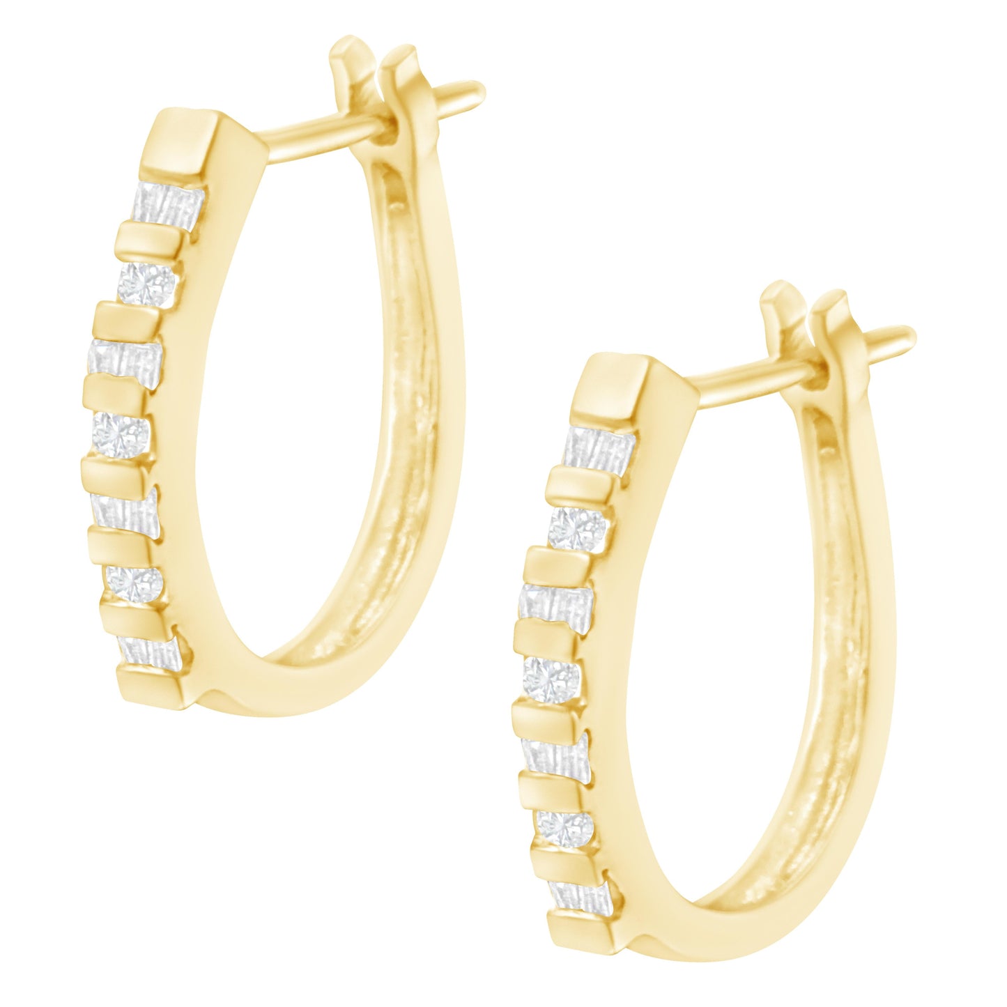 10K Yellow Gold Diamond Oblong Hoop Earrings