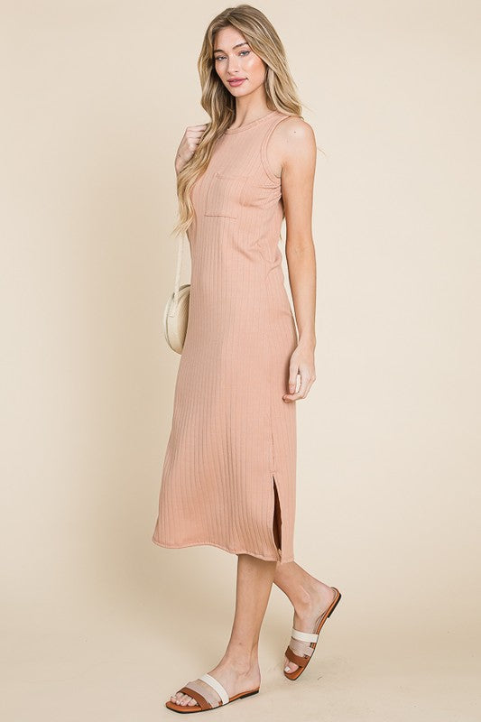 Vestido Midi Sin Mangas de Punto Acanalado Elegante para Mujeres