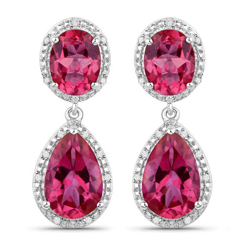11.35 Carat Genuine Pink Topaz & White Diamond Earrings