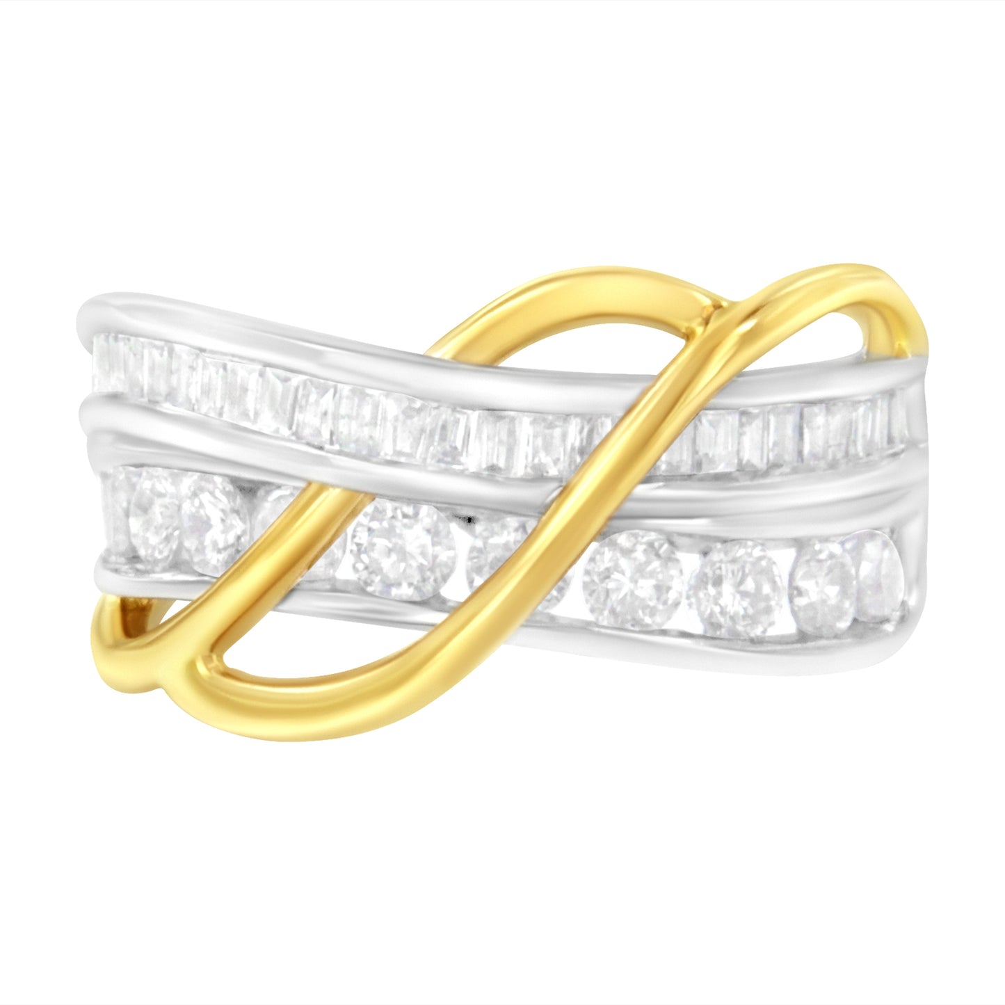 Anillo de Banda Bypass de Diamantes en Oro Blanco y Amarillo de 10K - Talla 7