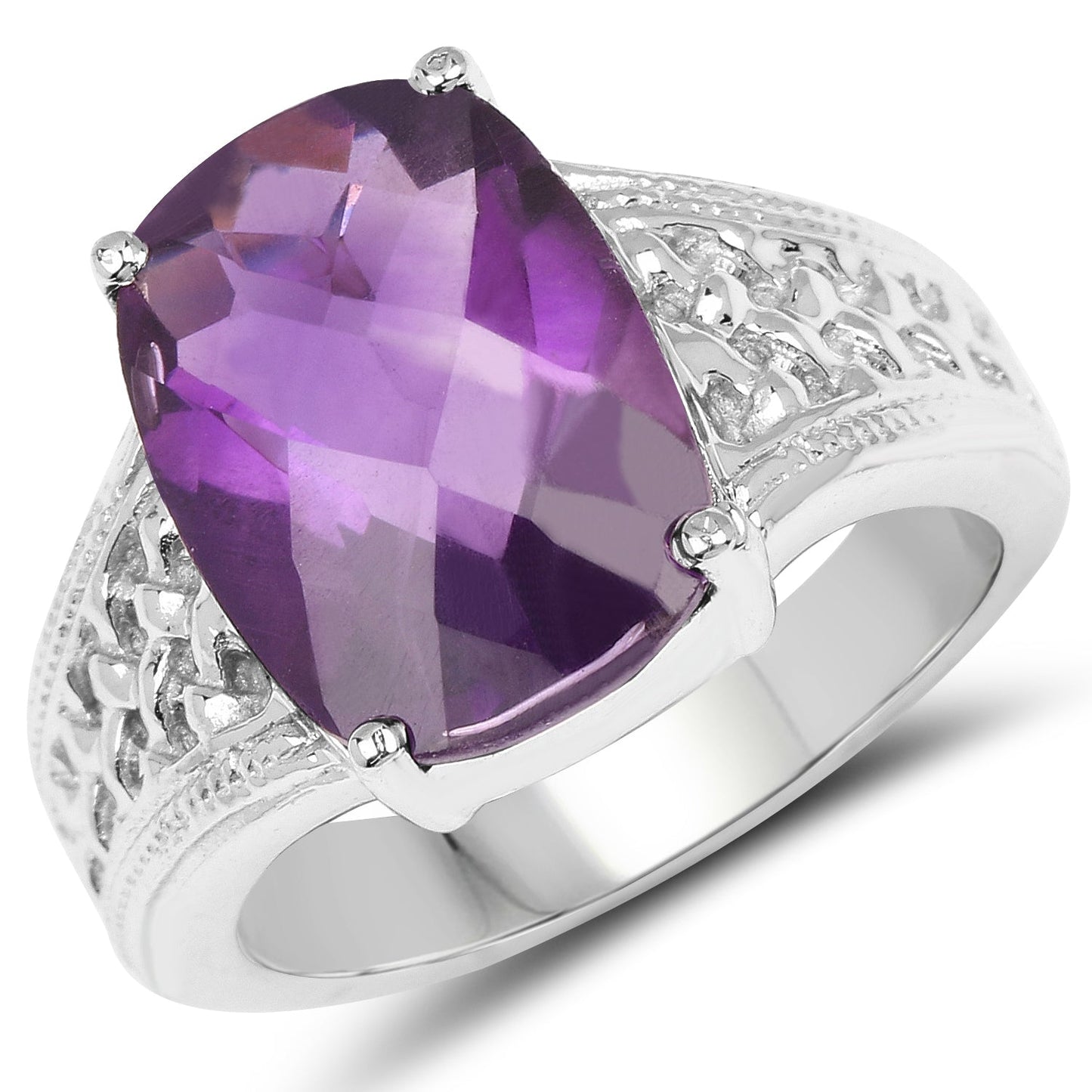 Anillo de Amatista Genuina de 6.50 Quilates en Plata Esterlina .925