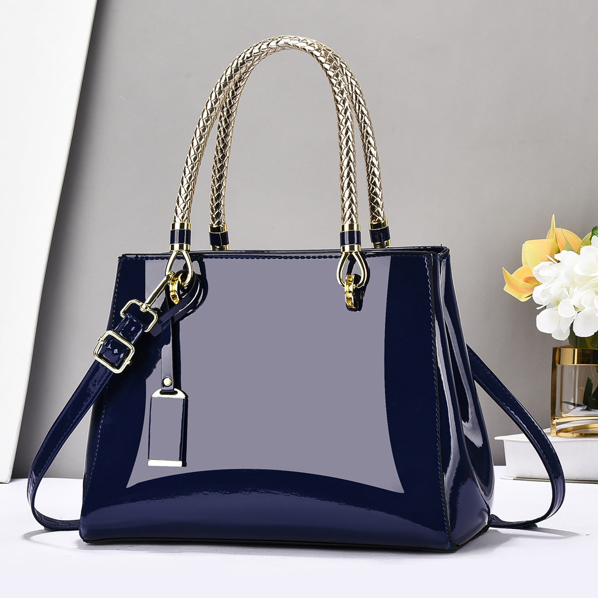 Fashionable Patent Leather Large-Capacity Handbag