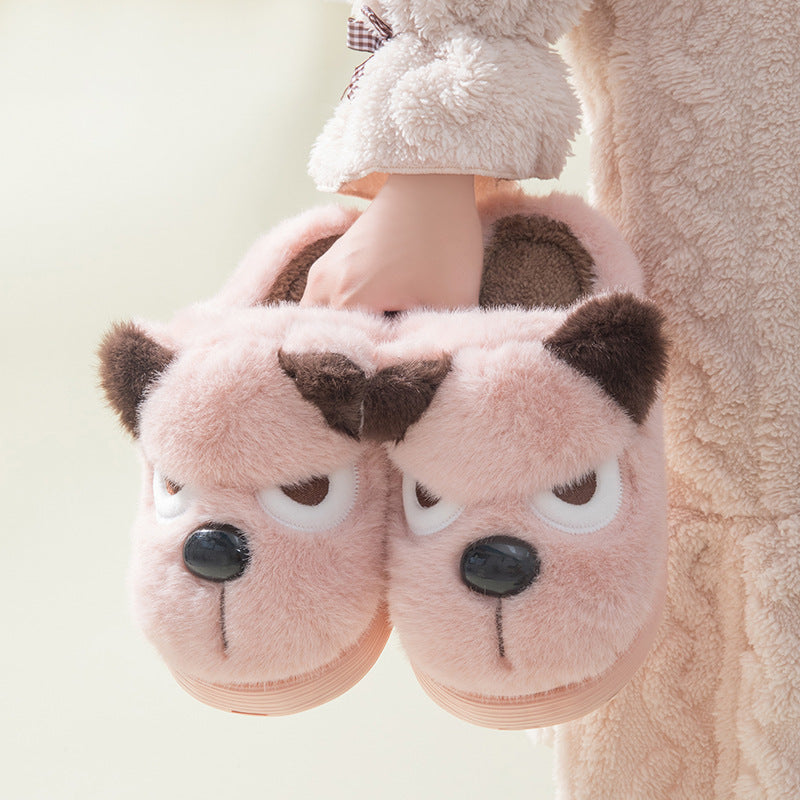 Warm and Cute Puppy Platform Non-Slip Cotton Slippers