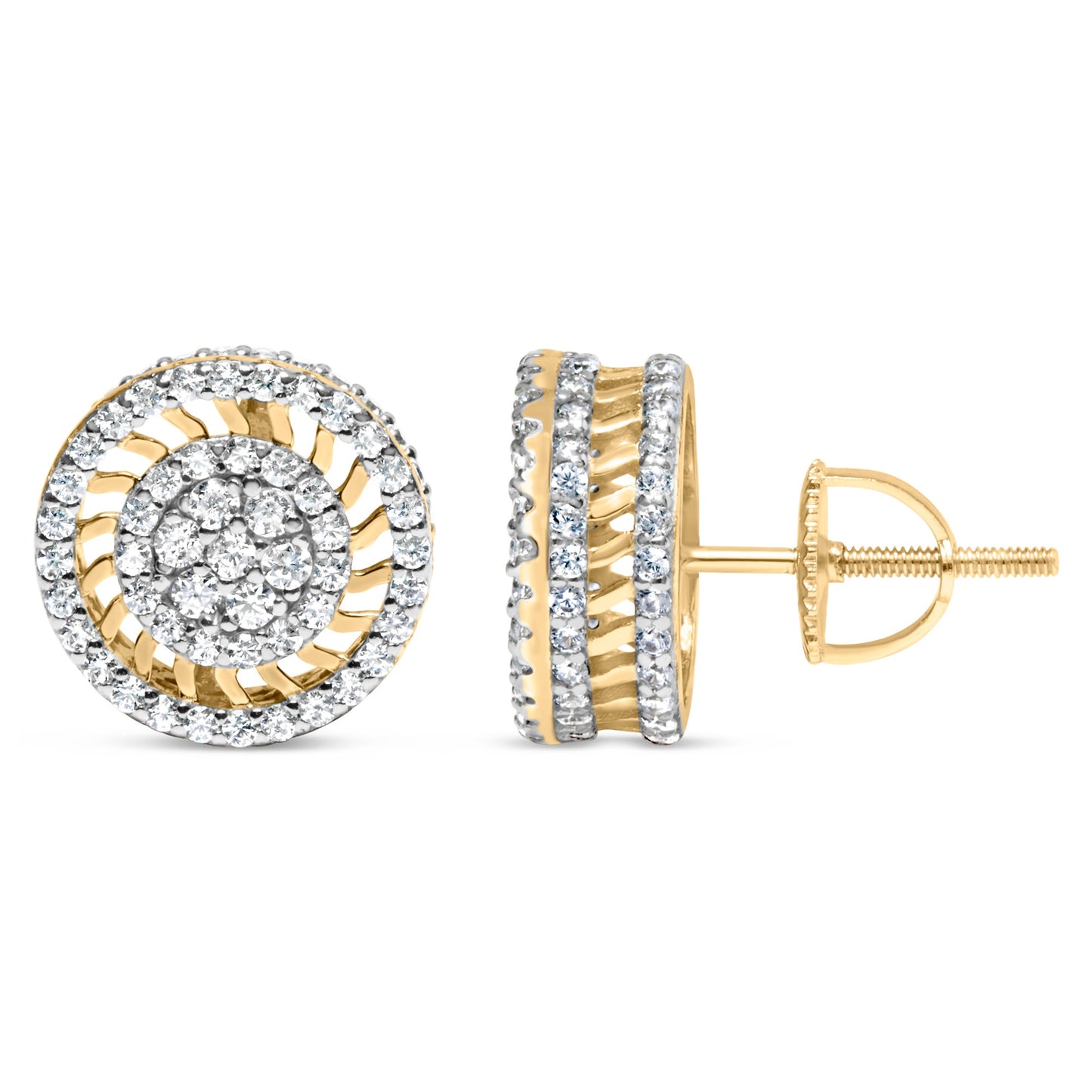 Boucles d'oreilles puces en diamant halo en or jaune 10K