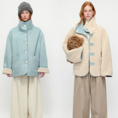 Sea Salt Cream Heavyweight Dual Wear Shearling Suede Coat