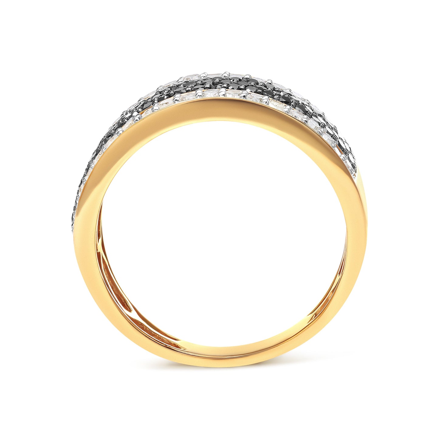 Bague en Argent Sterling Plaqué Or Jaune 14K à Plusieurs Rangées de Diamants - Taille 10
