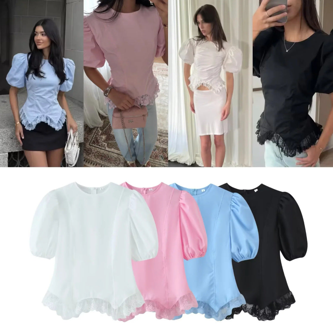 Fashionable Casual Top with Flared Hem and Puff Sleeves