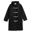 Abrigo Elegante Largo Negro de Lana con Toggle para Mujeres