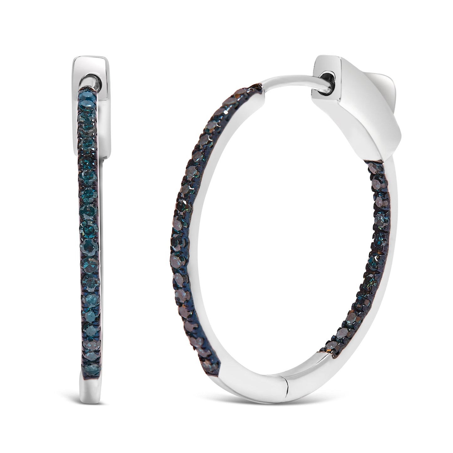 Boucles d'oreilles créoles en diamant traité bleu en argent sterling .925 à l'intérieur et à l'extér
