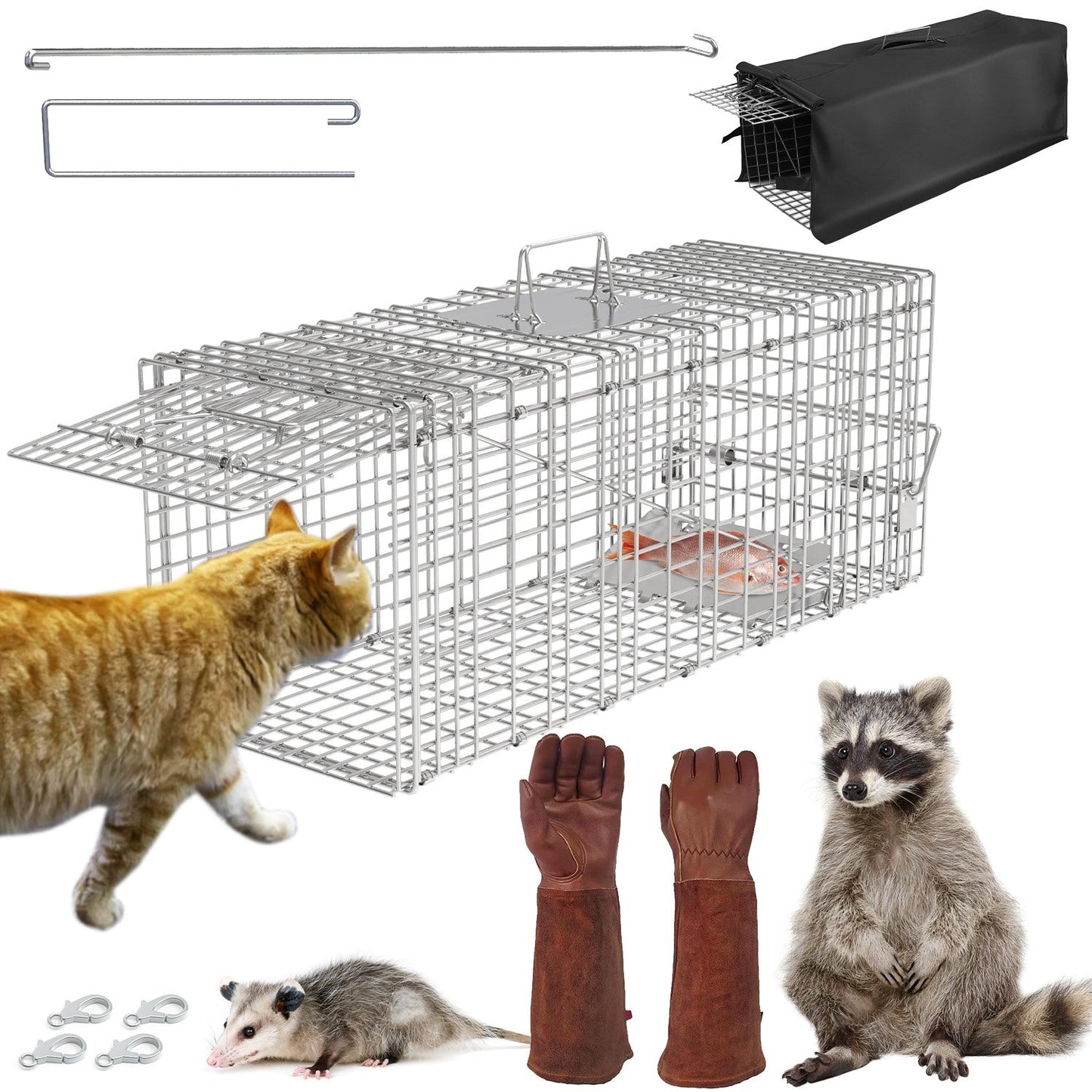 Humane Live Cat Trap Cage with Waterproof Cover