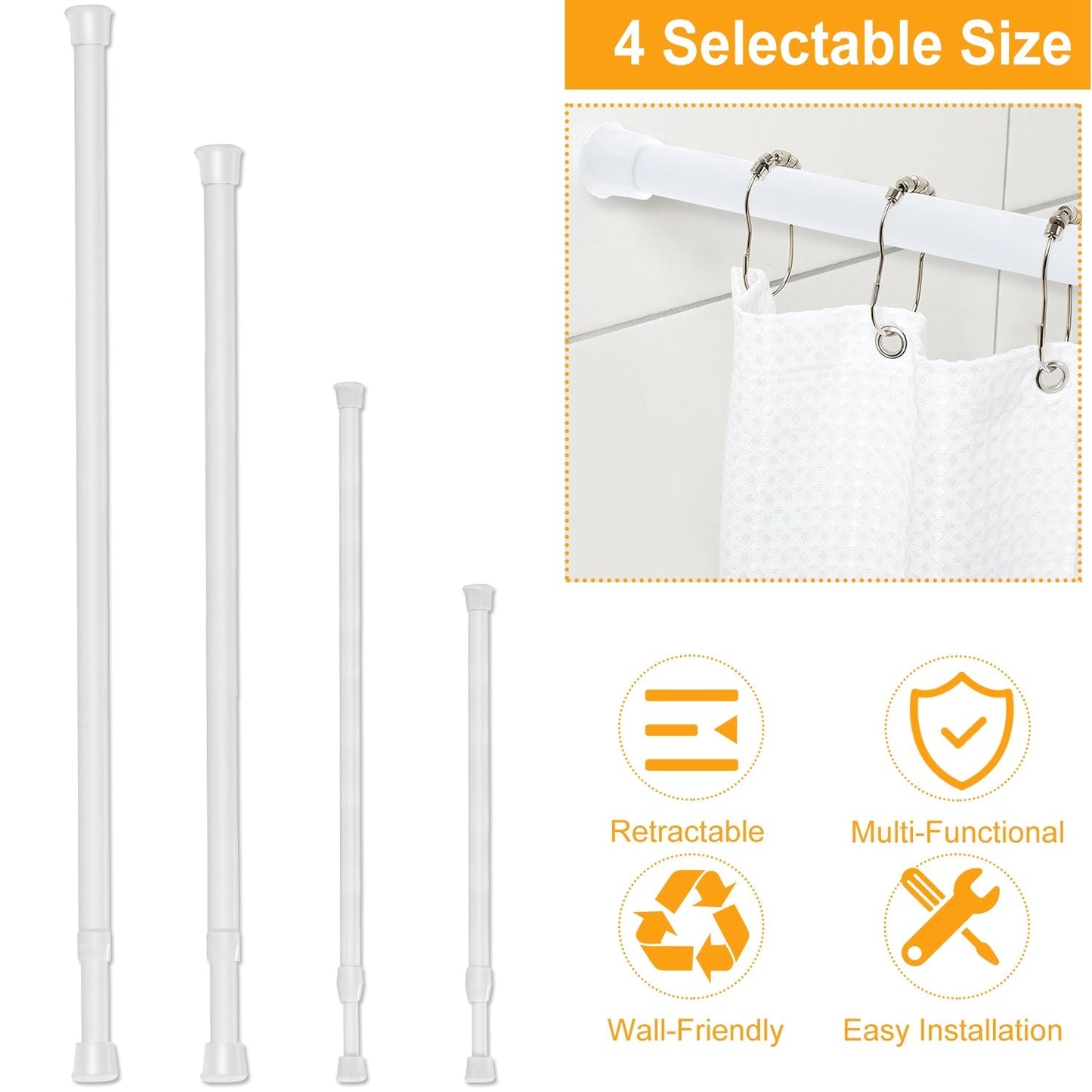 Adjustable Tension Curtain Rod - Heavy-Duty Steel for Versatile Use