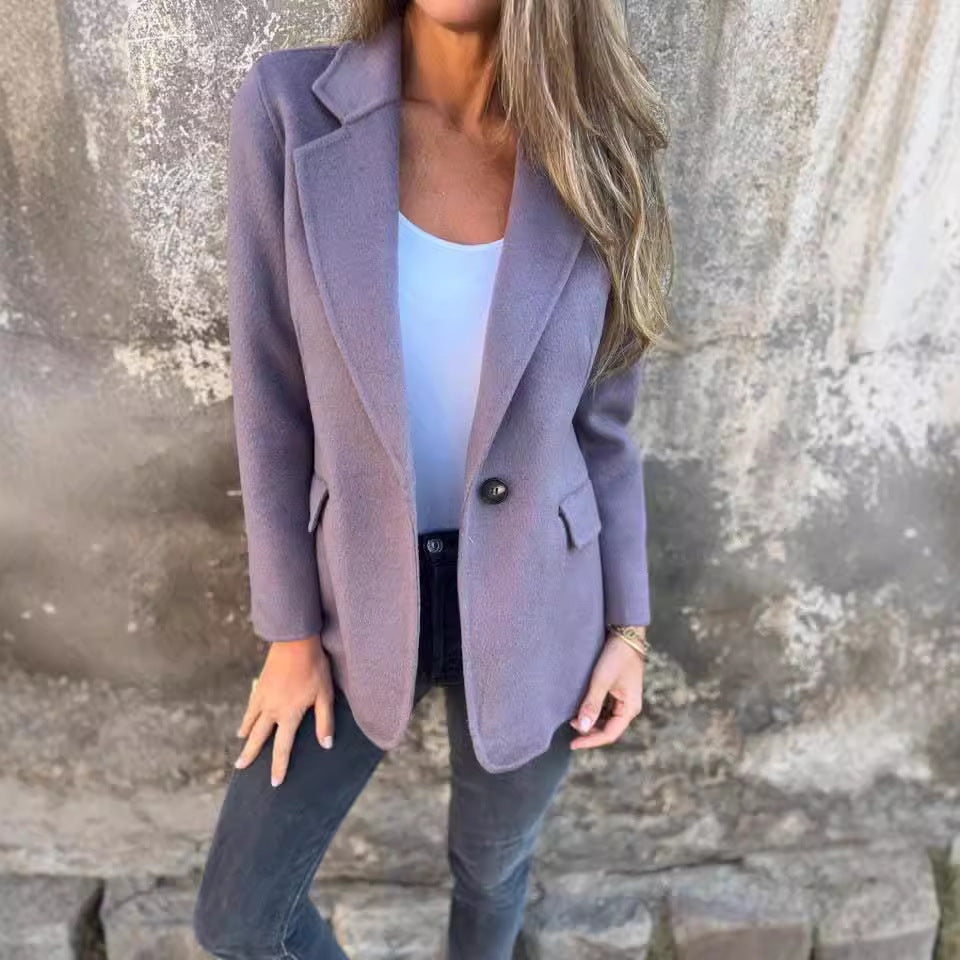 Ins Button Lapel Short Blazer Winter Fashion Commuter Jacket Outwear Women's Clothing - Korvel