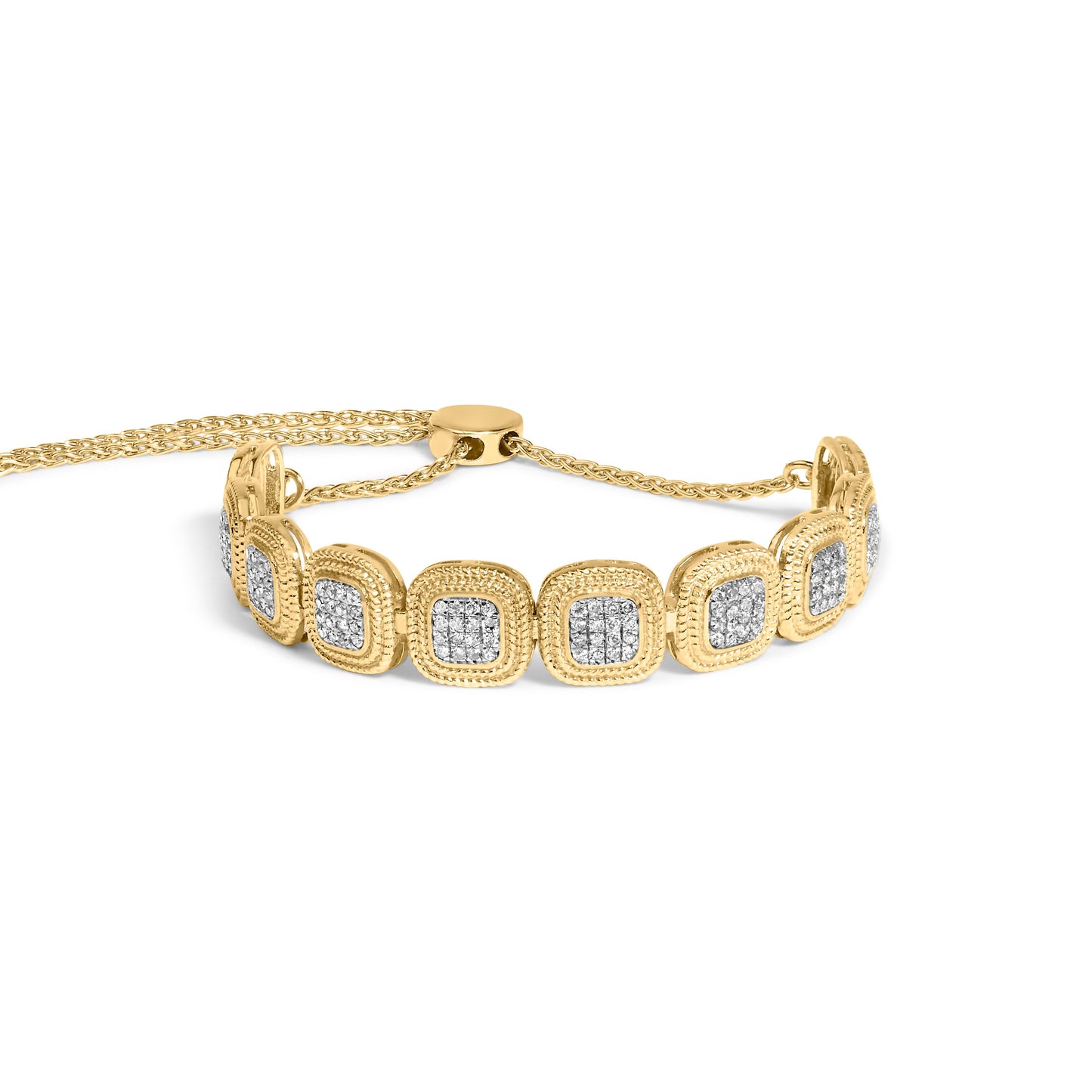 Bracelet Bolo Ajustable en Argent Sterling Plaqué Or Jaune 14k avec Diamants