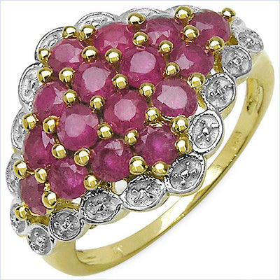 Bague en cluster en rubis plaquée or jaune 14K de 2,08 carats